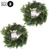 imageEucalyptus Wreath  20Inch Artificial Spring Summer or Fall Wreath for Home Decor  Wreaths for Indoors or Covered Patio Use Only by Pure GardenGreen  White  Set of 2