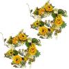 imageSunflower Wreath  22Inch Artificial Spring Summer or Fall Wreath for Home Decor  Wreaths for Indoors or Covered Patio Use Only by Pure GardenYellow  Set of 2