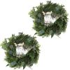 imageEucalyptus Wreath  20Inch Artificial Spring Summer or Fall Wreath for Home Decor  Wreaths for Indoors or Covered Patio Use Only by Pure GardenGreen  White  Set of 2