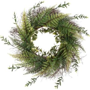image21in Artificial Fern Front Door Wreath  UV Resistant Greenery with Blossoms on Grapevine Base  IndoorOutdoor Wreaths for Front Door by Pure Garden21Inch