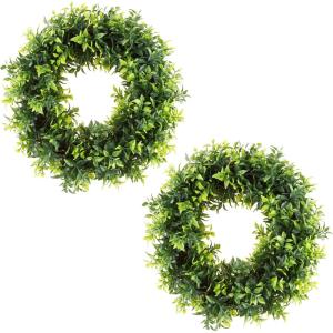 imageBoxwood Wreath  165Inch Round UV Resistant Artificial Spring Summer Fall or Winter Wreath  OutdoorIndoor Wreaths for Front Door by Pure GardenGreen