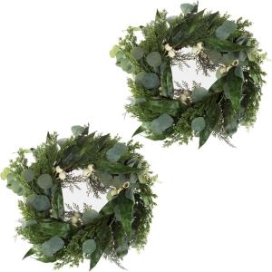 imageEucalyptus Wreath  20Inch Artificial Spring Summer or Fall Wreath for Home Decor  Wreaths for Indoors or Covered Patio Use Only by Pure GardenGreen  White  Set of 2