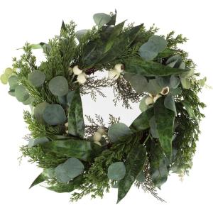 imageEucalyptus Wreath  20Inch Artificial Spring Summer or Fall Wreath for Home Decor  Wreaths for Indoors or Covered Patio Use Only by Pure GardenGreen  White  Single