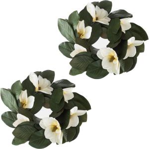 imageMagnolia Wreath  24Inch Artificial Spring Wreath for Home Decor  Wreaths for Indoors or Covered Patio Use Only by Pure GardenSet of 2