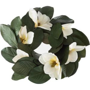 imageMagnolia Wreath  24Inch Artificial Spring Wreath for Home Decor  Wreaths for Indoors or Covered Patio Use Only by Pure GardenSingle Wreath