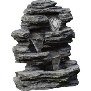 imageOutdoor Fountain with Polyresin Stone Waterfall  Water Feature with Realistic Appearance and Soothing Sound  Patio Lawn or Yard Art by Pure GardenCascading Stone