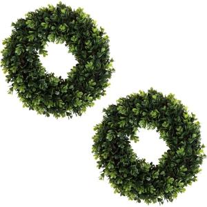 imagePure Garden 12Inch Boxwood Wreath  Round UV Resistant Artificial Spring Summer Fall or Winter Wreath  IndoorOutdoor Wreaths for Front DoorSet of 2