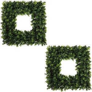 imagePure Garden Boxwood Wreath  165Inch Square UV Resistant Artificial Spring Summer Fall or Winter Wreath  OutdoorIndoor Wreaths for Front DoorSet of 2