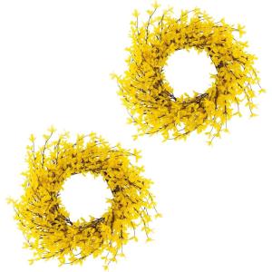 imageYellow Forsythia Wreath  24Inch Artificial Spring Wreath for Home Decor  Wreaths for Indoors or Covered Patio Use Only by Pure Garden24 Set of 2
