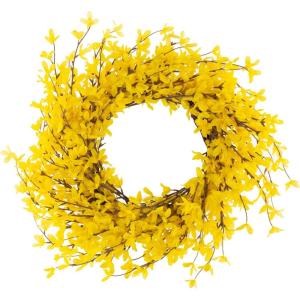 imageYellow Forsythia Wreath  24Inch Artificial Spring Wreath for Home Decor  Wreaths for Indoors or Covered Patio Use Only by Pure Garden24 Single Wreath