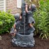 imageBoy and Girl Outdoor Water Fountain  Cascading Waterfall with Soothing Sounds and 4 LED Lights for Garden or Patio by Pure Garden Antique BronzeBoy and Girl Pump