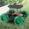 imagePure Garden 82VY021 Cart Rolling Stool with Wheels Seat and Tool Tray for Weeding Planting or Lawn Care  Gardening Accessories and Supplies 175x19 GreenBlack