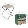 imagePure Garden Folding Garden Stool with Tool Bag Plus 5 Garden ToolsTan Green and Silver