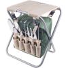 imagePure Garden Folding Garden Stool with Tool Bag Plus 5 Garden ToolsTan Green and Silver
