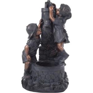 imageBoy and Girl Outdoor Water Fountain  Cascading Waterfall with Soothing Sounds and 4 LED Lights for Garden or Patio by Pure Garden Antique BronzeBoy and Girl Pump