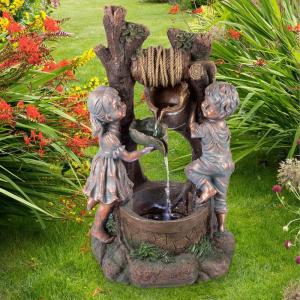 imageBoy and Girl Outdoor Water Fountain  Cascading Waterfall with Soothing Sounds and 4 LED Lights for Garden or Patio by Pure Garden Antique BronzeBoy and Girl Well