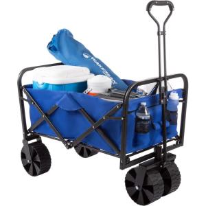 imageFolding Wagon  Collapsible AllTerrain Utility Pull Cart with Extra Wide Wheels for Camping Beach Sports or Grocery Shopping by Wakeman Outdoors Blue HW4700073