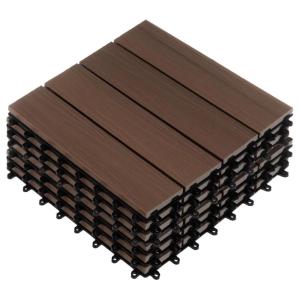 imageInterlocking Deck Tiles  6Pack 116in Wood Plastic Composite AllWeather Outdoor Flooring Balcony Poolside or Patio by Pure Garden GrayMocha Brown Woodgrain