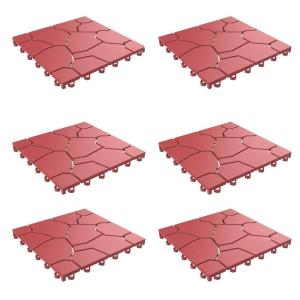imagePure Garden 12Pack Polypropylene Interlocking Patio Deck Tiles  WeatherResistant Outdoor Flooring for Balcony Porch and Garage GreenBrick Red