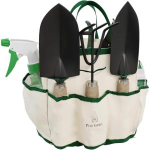 imagePure Garden 7 Piece Gardening Tool Set  Mini Planting and Repotting Kit and Carrying Tote Bag Organizer for Succulents Herbs and Bonsai Plants7 Piece