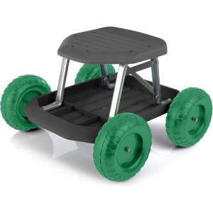 imagePure Garden 82VY021 Cart Rolling Stool with Wheels Seat and Tool Tray for Weeding Planting or Lawn Care  Gardening Accessories and Supplies 175x19 GreenBlack