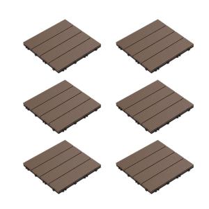 imagePure Garden Patio and Deck Tiles  24Pack Interlocking 12x12 Wood Plastic Composite WeatherResistant Outdoor Flooring Pavers BrownBrown