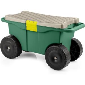 imageRolling Garden Cart with Seat  Plastic Storage with Bench and Interior Tool Tray  Gardening Stool for Weeding and Planting By Pure Garden GreenCart