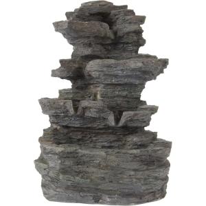 imageTabletop Waterfall Fountain with Cascading Rock and LED Lights  Resin Tiered Stones for Office Patio and Home Decor by Pure Garden Gray
