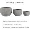 imagePure Garden Fiber Clay Planter Set  3Piece Varying Height Textured Pots  Rounded Bottom and Drainage Holes for Herbs Plants or Flowers GrayGray