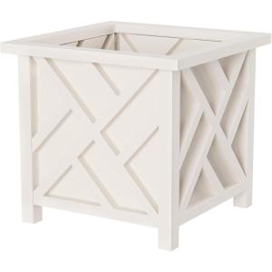 imageLattice Design Planter Box  1475InchSquare Decorative Outdoor Flower or Plant Pot  Front Porch Patio and Garden Decor by Pure Garden WhiteWhite