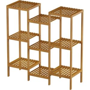 imagePure Garden MultiLevel Plant Stand  Freestanding 9Tier Bamboo Shelf  IndoorOutdoor Shelving Unit for Storage Flowerpots Shoes and Display