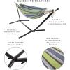 imageDouble Brazilian Hammock with Stand Included  Woven Cotton 2Person Outdoor Swing with Frame for Camping Backyard or Patio by Pure GardenBlue  White  Lime