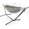 imageDouble Brazilian Hammock with Stand Included  Woven Cotton 2Person Outdoor Swing with Frame for Camping Backyard or Patio by Pure GardenBlue  White  Lime