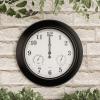 imagePure Garden Wall Clock ThermometerIndoor Outdoor Decorative 18 Quartz BatteryPowered Waterproof Clock Temperature and Hygrometer GaugeBlack