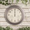 imagePure Garden Wall Clock ThermometerIndoor Outdoor Decorative 18 Quartz BatteryPowered Waterproof Clock Temperature and Hygrometer GaugeSilver