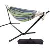 imageDouble Brazilian Hammock with Stand Included  Woven Cotton 2Person Outdoor Swing with Frame for Camping Backyard or Patio by Pure GardenBlue  White  Lime