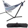imageDouble Brazilian Hammock with Stand Included  Woven Cotton 2Person Outdoor Swing with Frame for Camping Backyard or Patio by Pure GardenBlue