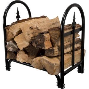 imageFirewood Rack  23Inch Indoor Firewood Holder with Finial Design  Durable Steel Wood Storage Racks for Patio or Fireplace by Pure Garden Black23 Black Wood Fire Rack