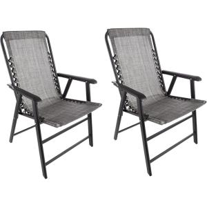 imagePure Garden Folding Camping Chairs  Set of 2 Lawn Chairs with Textilene Fabric and Bungee Suspension  Portable Lounge Seats for Adults NavyGrey