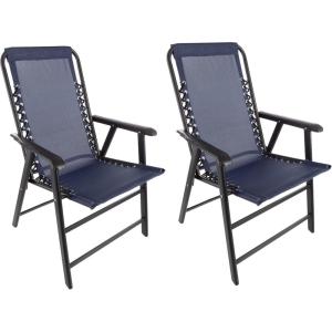 imagePure Garden Folding Camping Chairs  Set of 2 Lawn Chairs with Textilene Fabric and Bungee Suspension  Portable Lounge Seats for Adults NavyNavy