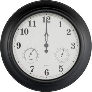 imagePure Garden Wall Clock ThermometerIndoor Outdoor Decorative 18 Quartz BatteryPowered Waterproof Clock Temperature and Hygrometer GaugeBlack