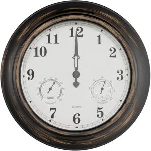 imagePure Garden Wall Clock ThermometerIndoor Outdoor Decorative 18 Quartz BatteryPowered Waterproof Clock Temperature and Hygrometer GaugeBronze