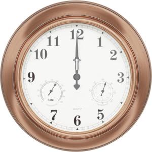 imagePure Garden Wall Clock ThermometerIndoor Outdoor Decorative 18 Quartz BatteryPowered Waterproof Clock Temperature and Hygrometer GaugeCopper