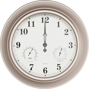 imagePure Garden Wall Clock ThermometerIndoor Outdoor Decorative 18 Quartz BatteryPowered Waterproof Clock Temperature and Hygrometer GaugeSilver