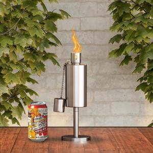 imageTable Top Torch Canister  105in Tall Stainless Steel Refillable Citronella Torches Outdoor  Tabletop Torches for Outside Patio or Deck  Oil Lamp Outdoor Lighting by Pure GardenShort Cylinder