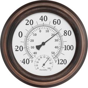 imageWall Thermometer  8Inch Decorative IndoorOutdoor Temperature and Hygrometer Gauge  for Home Patio Porch or Sunroom by Pure Garden SilverBronze