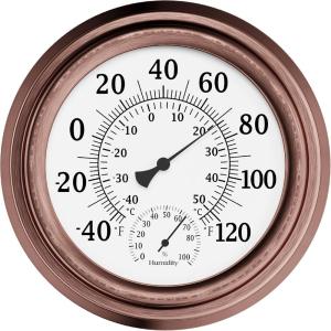 imageWall Thermometer  8Inch Decorative IndoorOutdoor Temperature and Hygrometer Gauge  for Home Patio Porch or Sunroom by Pure Garden SilverCopper