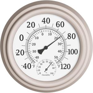 imageWall Thermometer  8Inch Decorative IndoorOutdoor Temperature and Hygrometer Gauge  for Home Patio Porch or Sunroom by Pure Garden SilverSilver