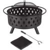 imageFire Pit  32Inch Outdoor Wood Burning Firepit with Screen Poker and Cover  Outdoor Fire Pits for Backyard Deck or Patio by Pure Garden Black