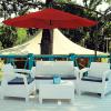 imagePure Garden 10 Ft Offset Cantilever Patio Umbrella  FadeResistant Shade Umbrella Outdoor Patio Canopy with Cross Base for Garden Lawn Deck Yard or Pool OrangeRed